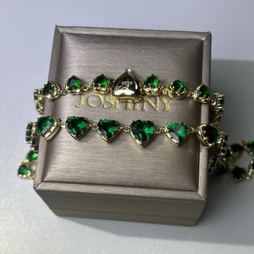 80Ctw Heart-shaped Emerald Chain Necklace-JOSHINY