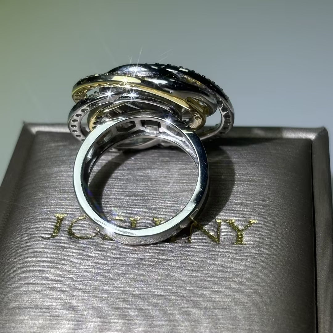 Unique 1 ctw Round Cut White & Pink Gemstone Two-Tone Ring -JOSHINY