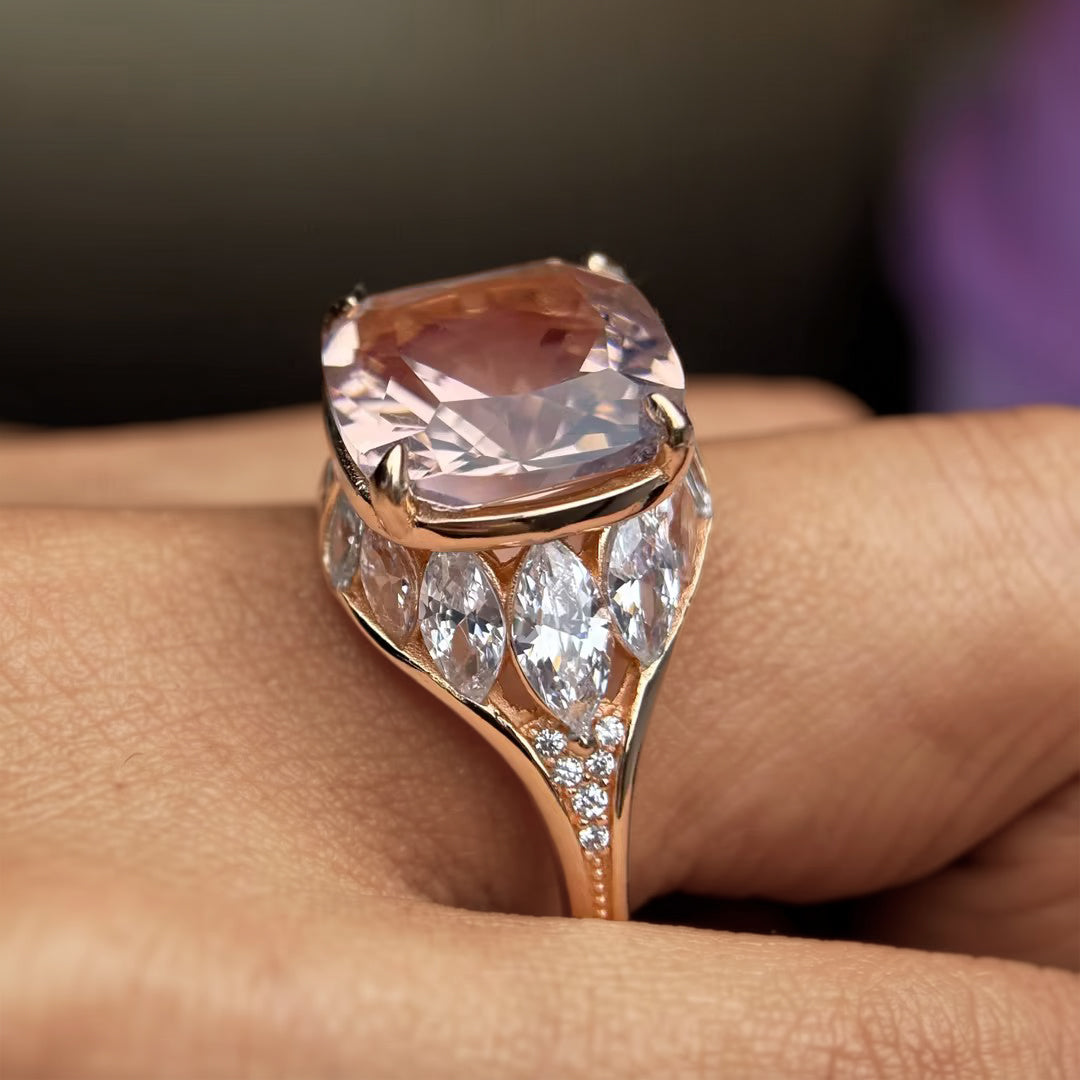 Exquisite 6 ctw Cushion Cut Pink Gemstone Ring -JOSHINY