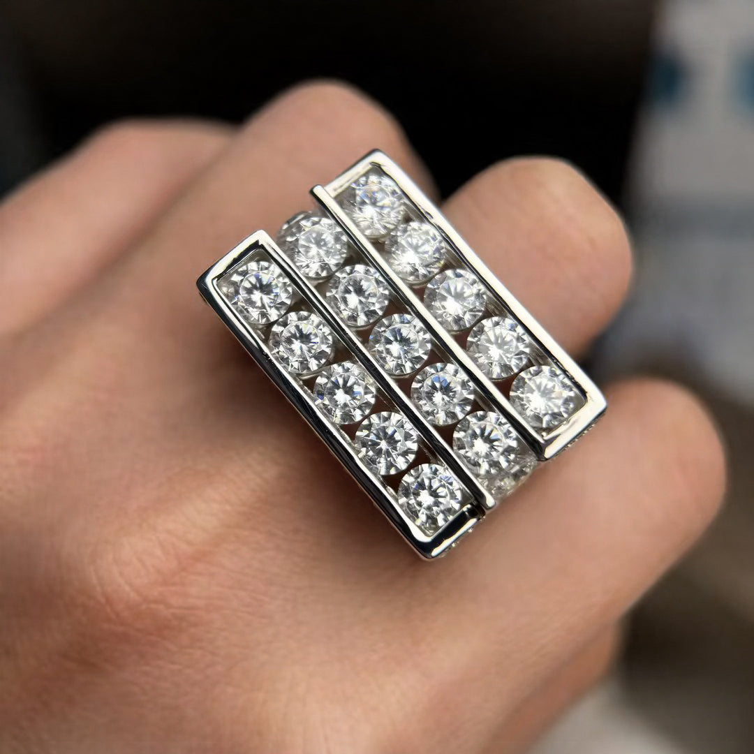 Lovely 4.0ctw Round Cut Triple Row Gemstone Ring -JOSHINY