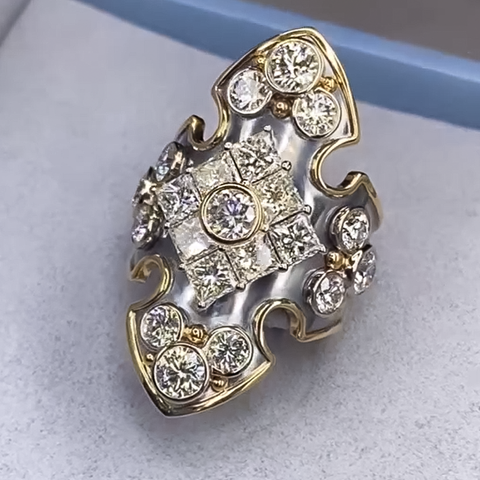 Outstanding 3 ctw Square & Round Cut White Gemstone Ring -JOSHINY