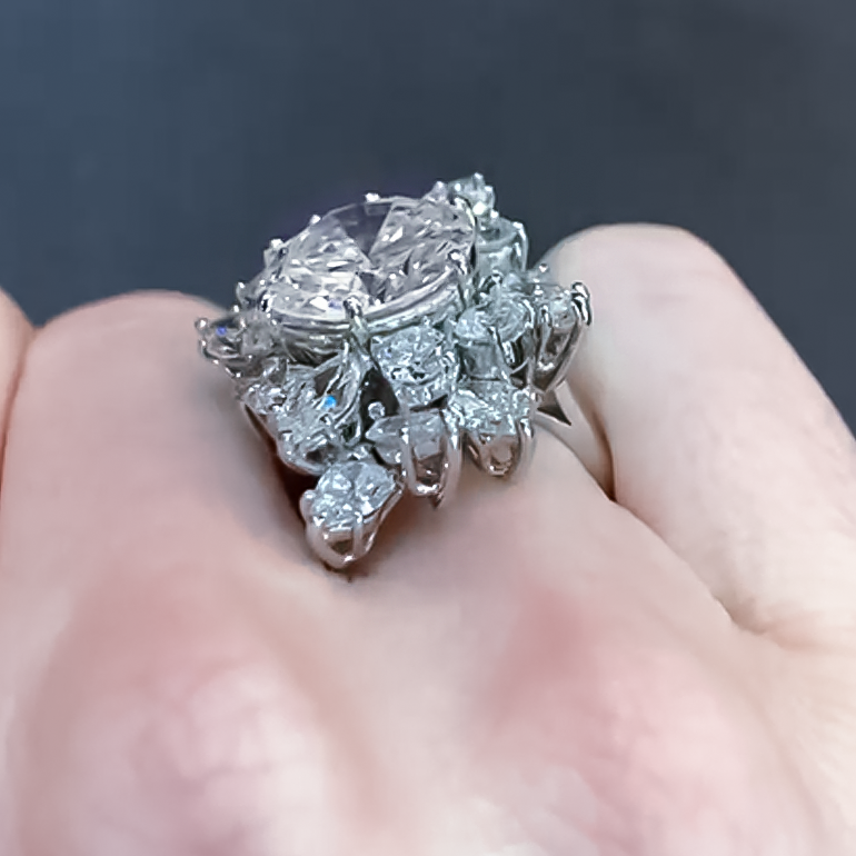 Gorgeous 10 ctw Round & Marquise Cut White Gemstone Cluster Engagement Ring -JOSHINY