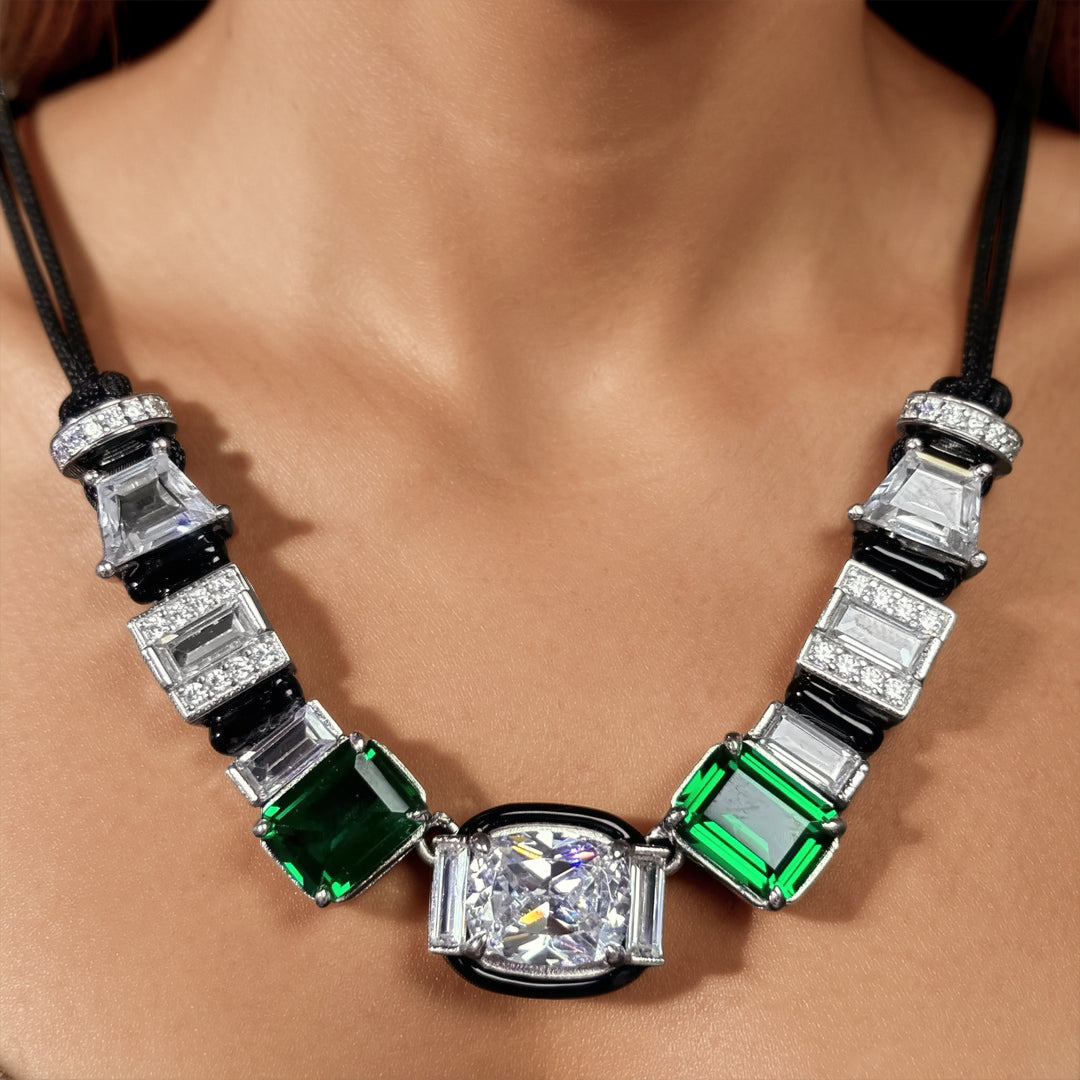 8Ctw New Cushion and Emerald Necklace-JOSHINY
