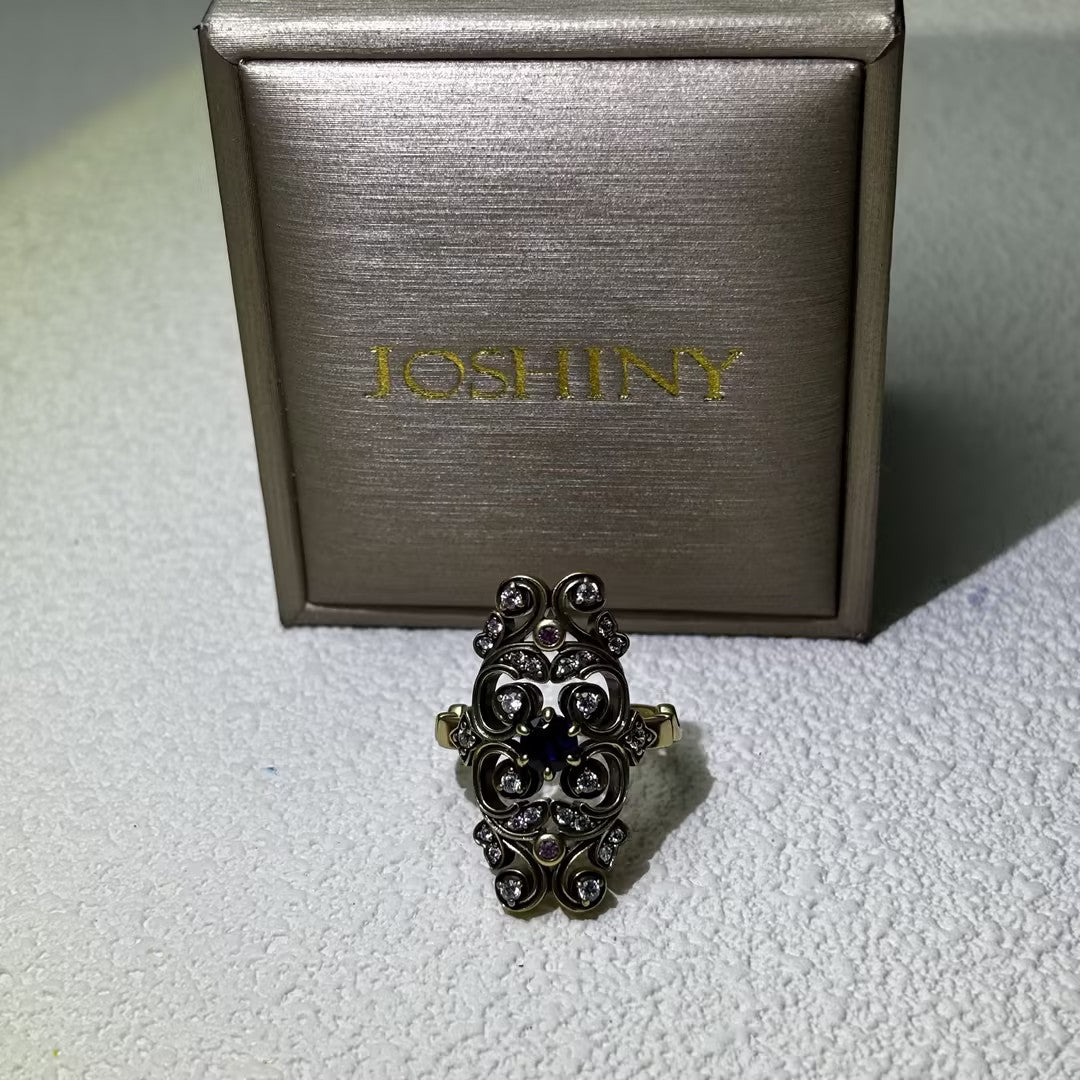 1.01 CTW Round Cut Blue Cubic Zirconia 925 Sterling Silver Vintage Ring -JOSHINY