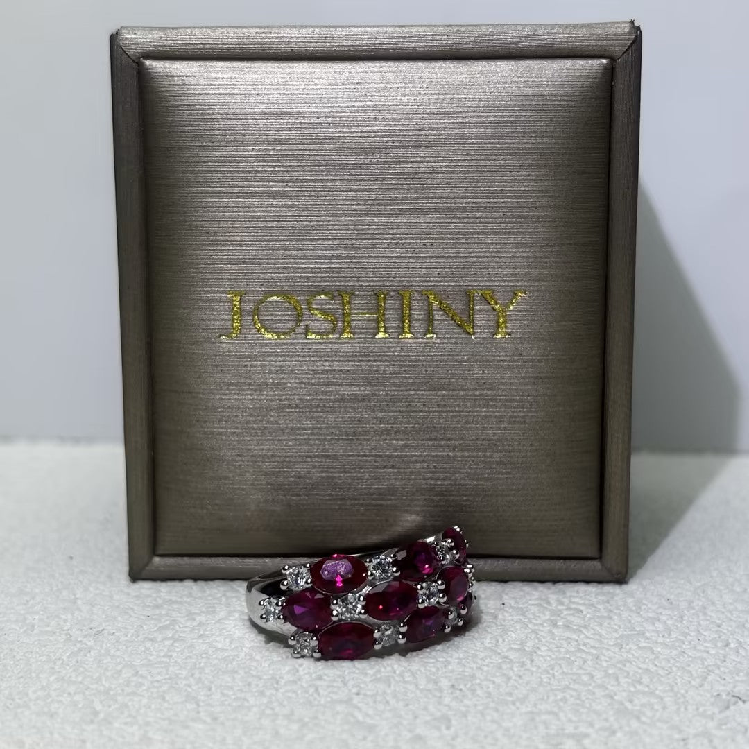 4 Ctw Oval Cut Red Cubic Zirconia 925 Sterling Silver Art Ring-JOSHINY