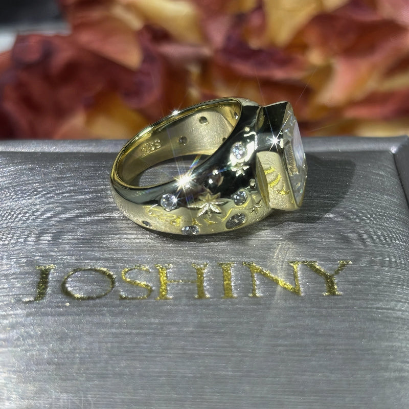 4.32ctw Emerald Cut Starry Sky Pattern Ring-JOSHINY