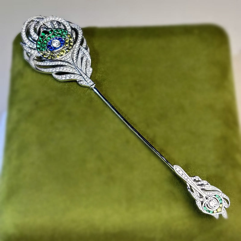 Peacock feather gemstone brooch-JOSHINY