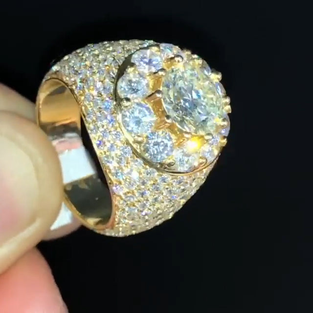 6ct Men's Round Halo Gemstone Cluster Ring -JOSHINY