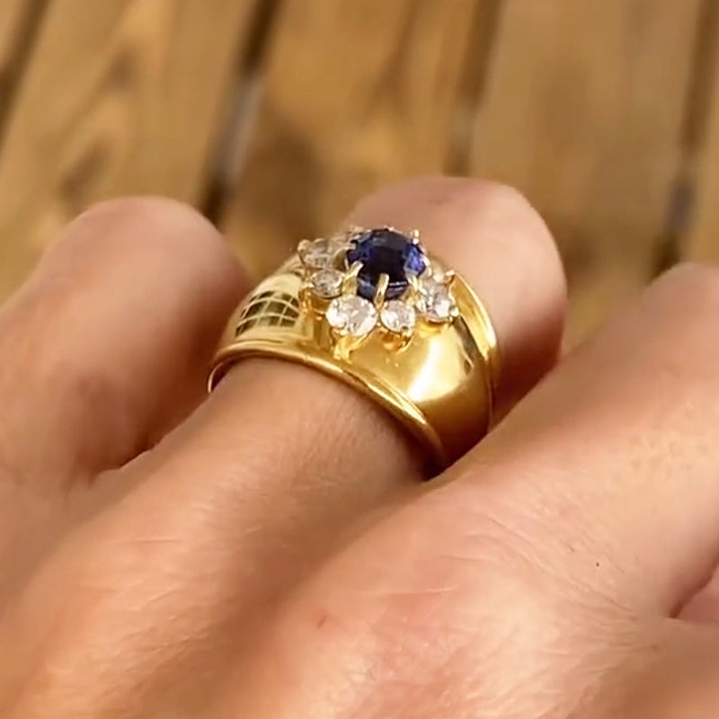 4.3ctw Butter Gold Arch Blue Gemstone Ring -JOSHINY