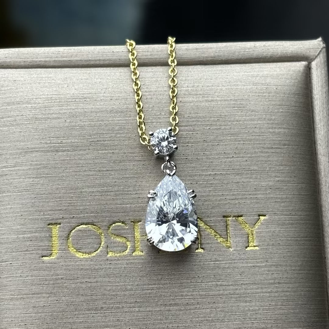 2.51Ctw Pear-shaped Round Double Gemstone Eternity Pendant Necklace-JOSHINY