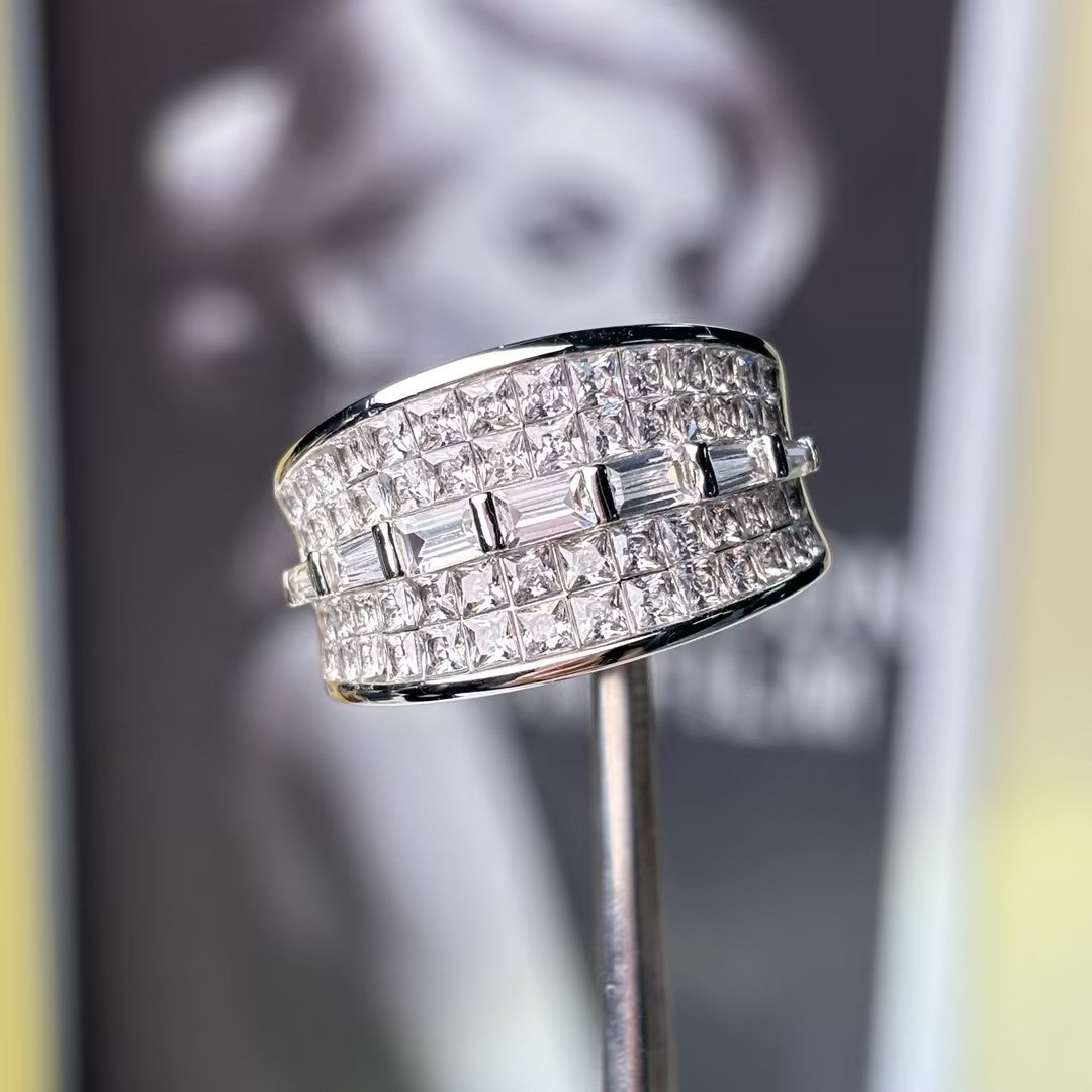 Unique 3 ctw Square & Baguette Cut White Gemstone Pavé Ring -JOSHINY