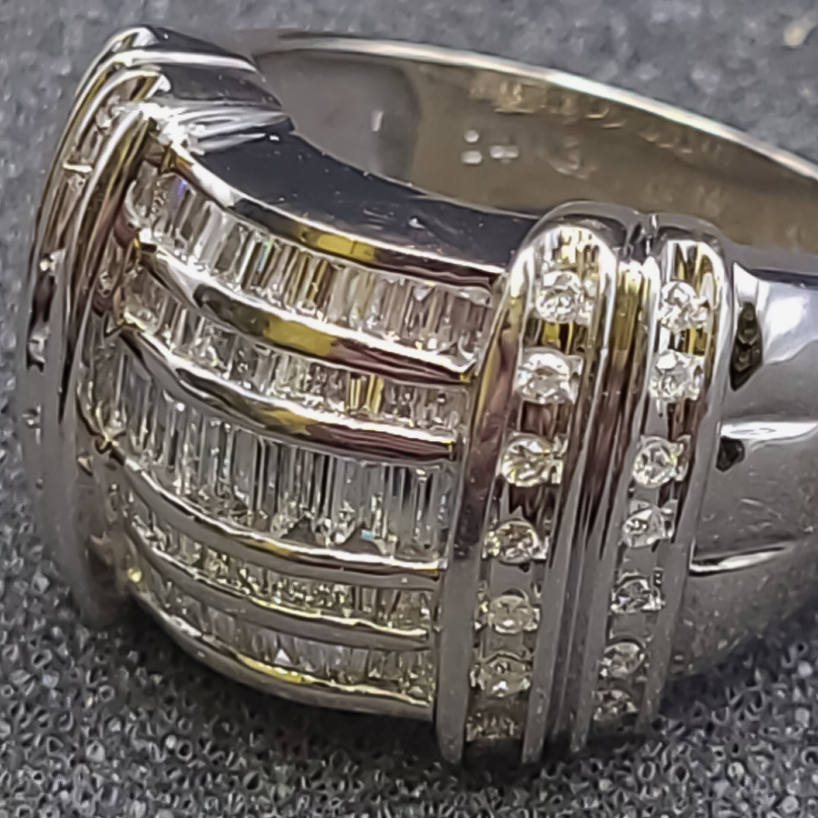 Fashion 3 ctw Baguette & Round Cut White Gemstone Pave Ring -JOSHINY