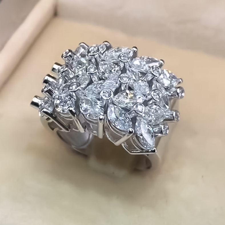 Gorgeous 3 ctw Marquise & Round Cut White Gemstone Cluster Ring -JOSHINY
