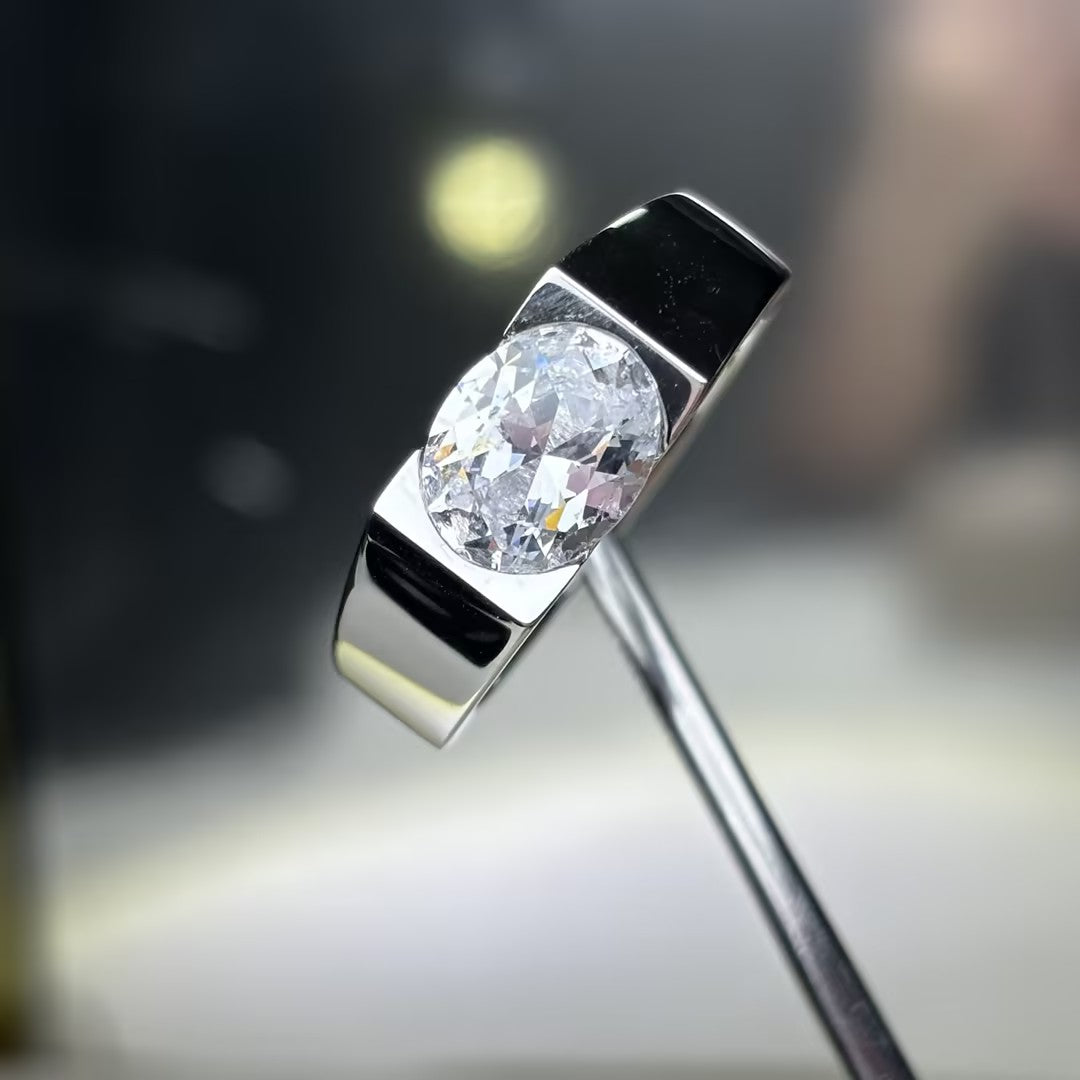 Simple 3 ctw Oval Cut White Gemstone Fashion Engagement Ring -JOSHINY