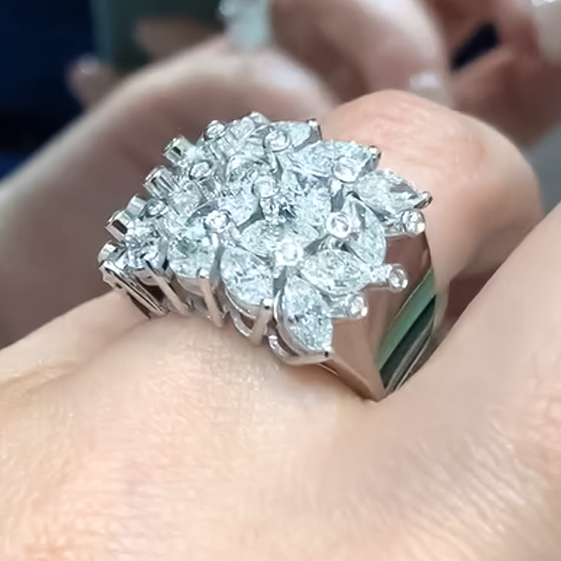 Gorgeous 3 ctw Marquise & Round Cut White Gemstone Cluster Ring -JOSHINY