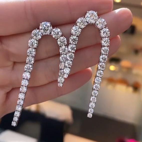 Stylish 7 ctw Round Cut White Gemstone Earrings -JOSHINY