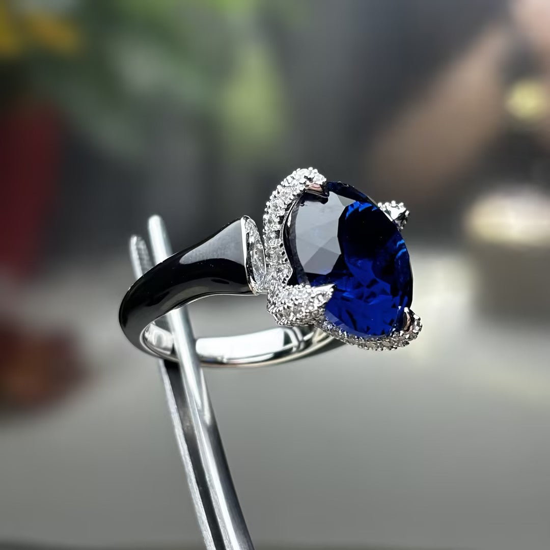 10Ctw Stunning Three-Stone Artistic Blue Gemstone Engagement Ring-JOSHINY