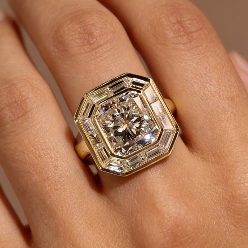 4.3ct Radiant Cut Surround Diamond Engagement Ring -JOSHINY