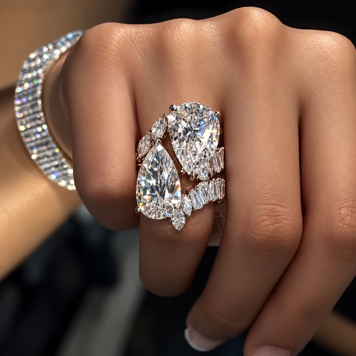 8CTW Pear Cut White Cubic Zirconia Vintage 925 Silver Wedding Ring-joshiny
