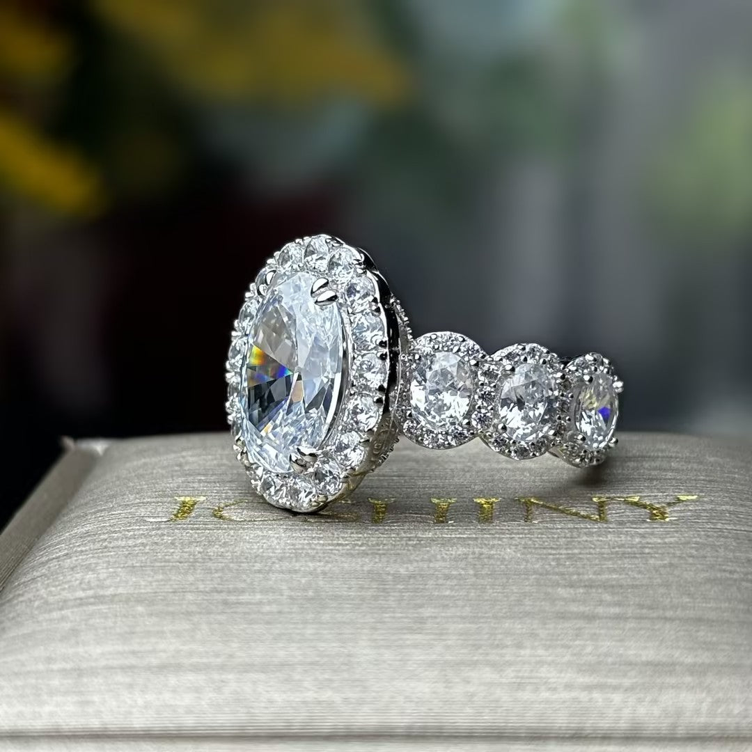 7ctw Oval Cut Hidden Halo Gemstone Engagement Ring -JOSHINY