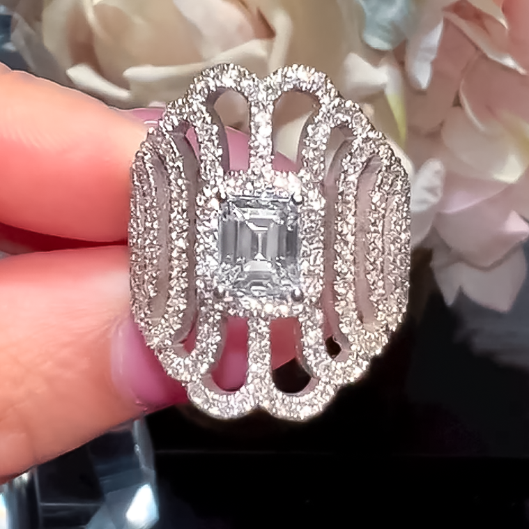 Elegant 4 ctw Emerald Cut White Gemstone Engagement Ring -JOSHINY