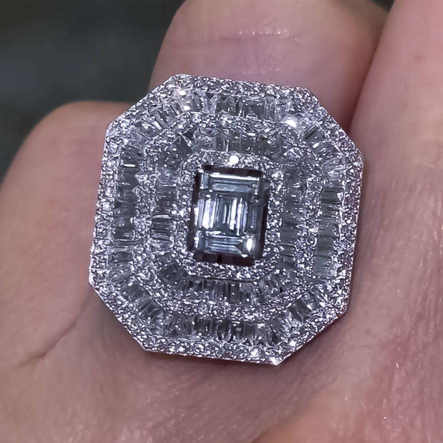 Gorgeous 3 ctw Baguette & Round Cut White Gemstone Pavé Ring -JOSHINY