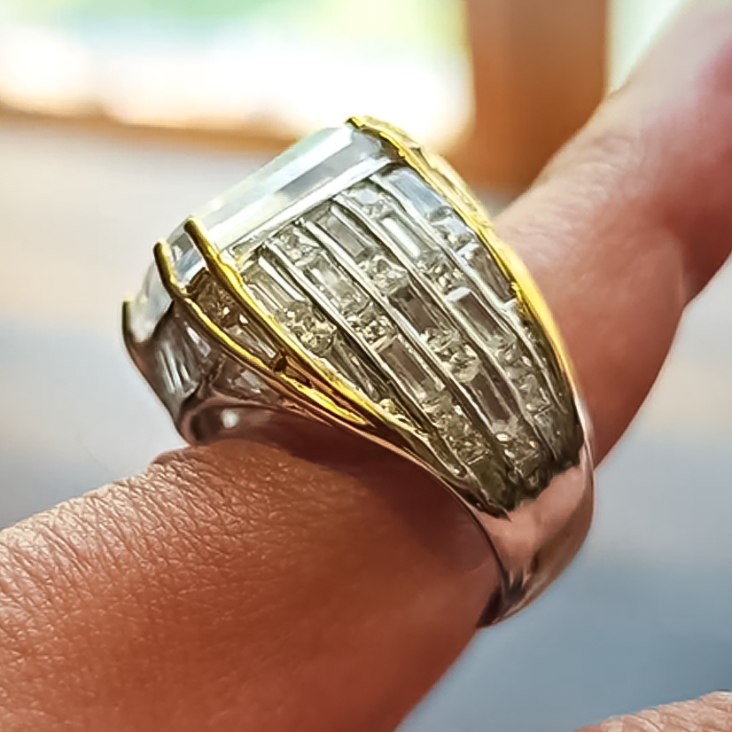 Unique 15 ctw Emerald Cut White Gemstone Engagement Ring -JOSHINY