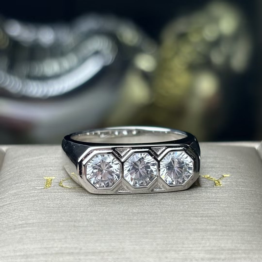 Octagonal Halo 3-Stone Band-JOSHINY
