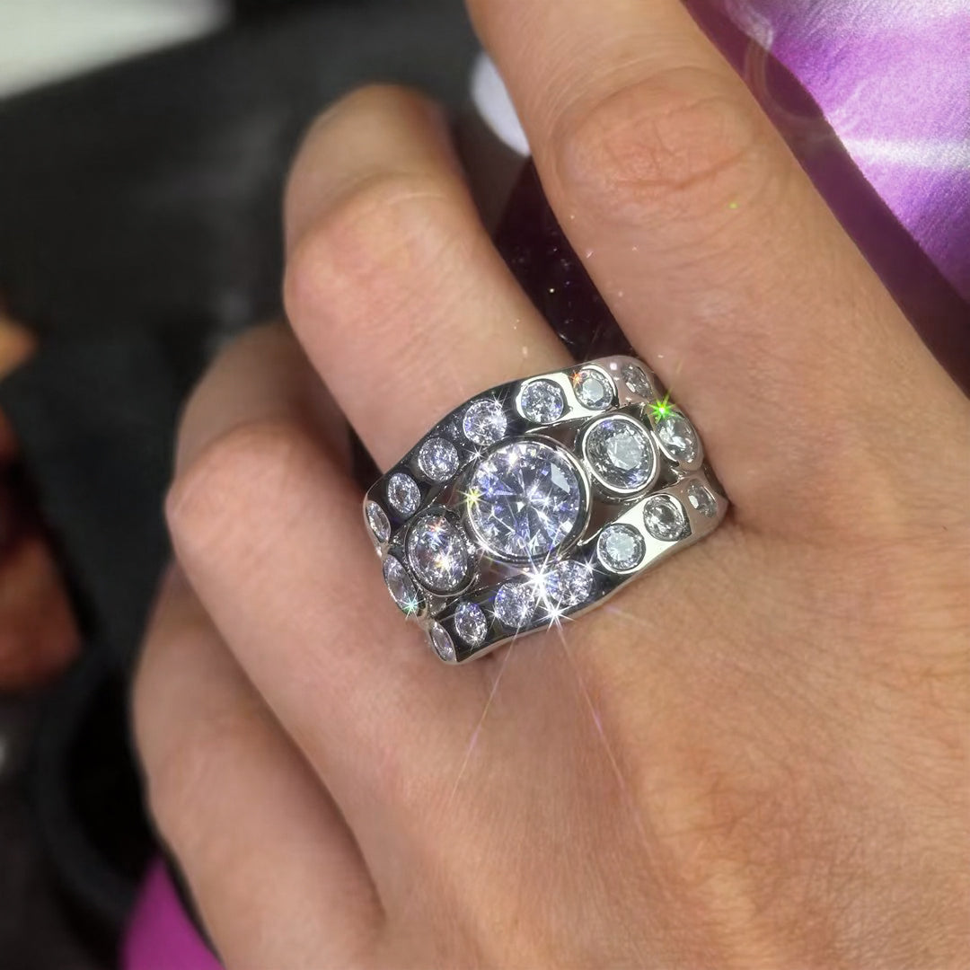 Stylish 6 ctw Round Cut White Gemstone Ring -JOSHINY