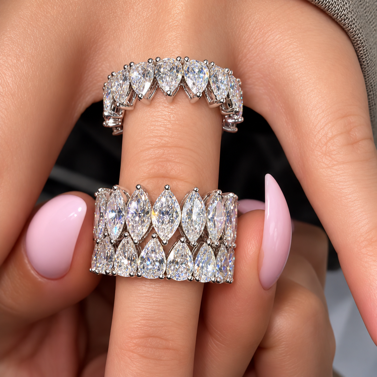 8CTW Marquise Cut White Moissanite Vintage 925 Silver Stackable-rings-joshiny