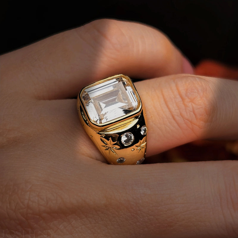 4.32ctw Emerald Cut Starry Sky Pattern Ring-JOSHINY