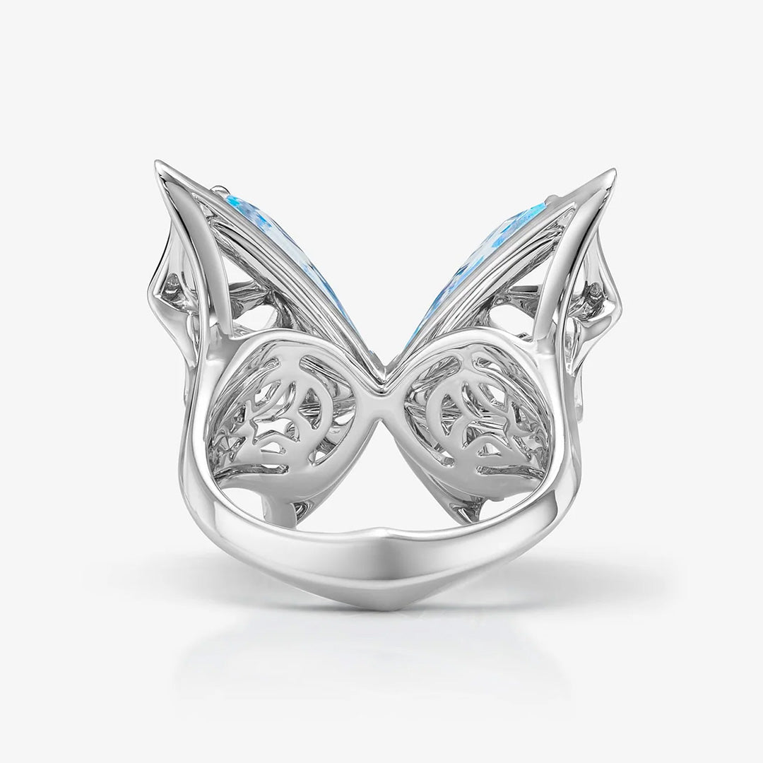 Blue opal crystal butterfly ring, necklace, and earring set-JOSHINY
