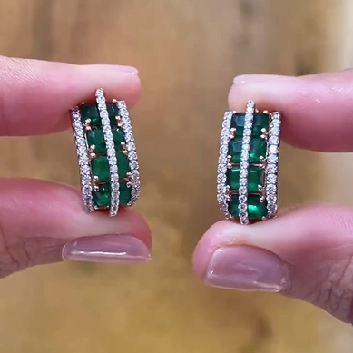 Vintage 8 ctw Emerald Cut Emerald Earrings -JOSHINY