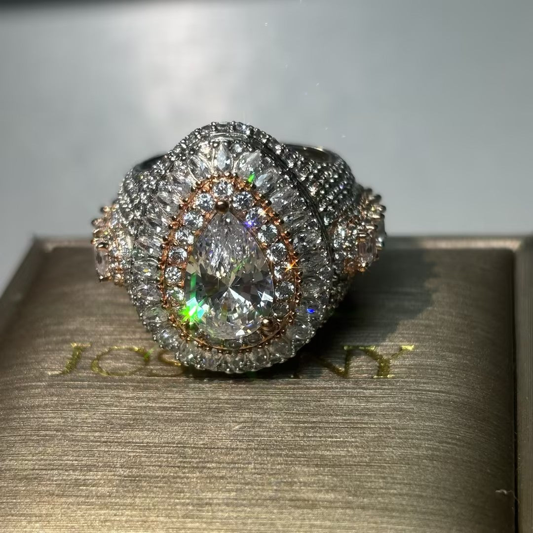 Luxury 10 ctw Pear Cut White Gemstone Full Set Ring -JOSHINY