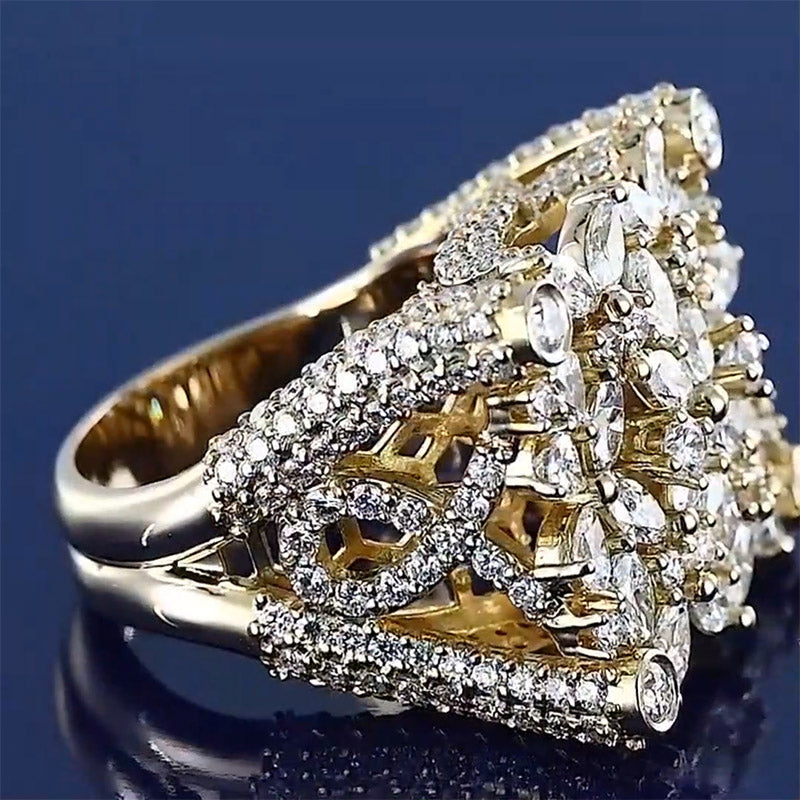 4.0ctw Marquise and Round Cut Flower Cluster Sparkling Ring -JOSHINY