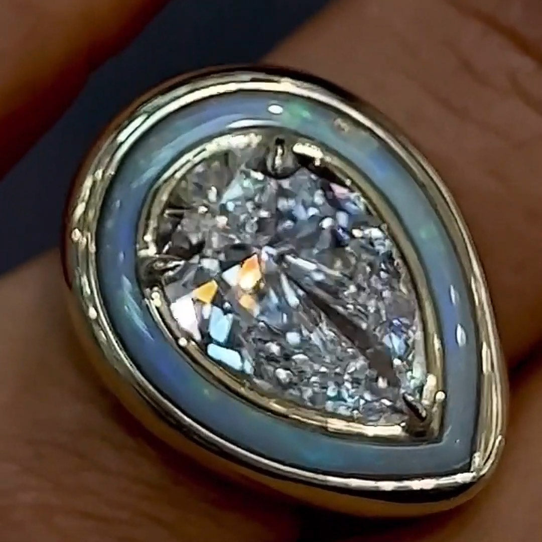 5.0ct Pear Cut Opal Bubble Ring-JOSHINY