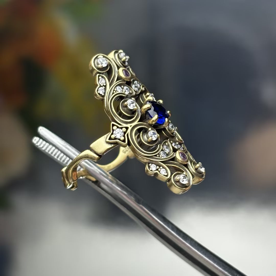 1.01 CTW Round Cut Blue Cubic Zirconia 925 Sterling Silver Vintage Ring -JOSHINY