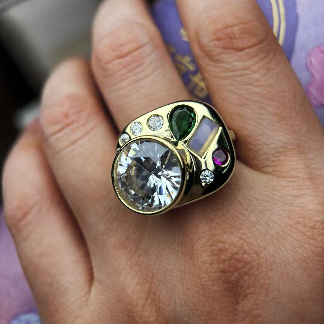 8.5ctw Multicolor Gemstone Non-Traditional Royal Ring -JOSHINY