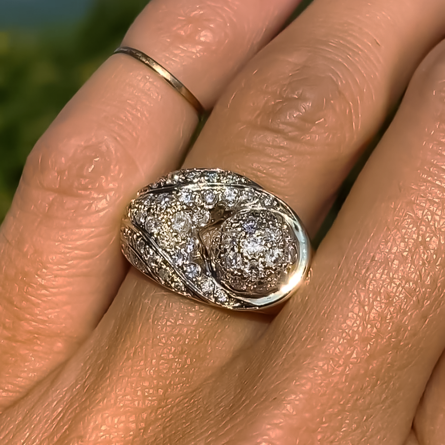 Vintage 3 ctw Round Cut White Gemstone Pavé Ring -JOSHINY