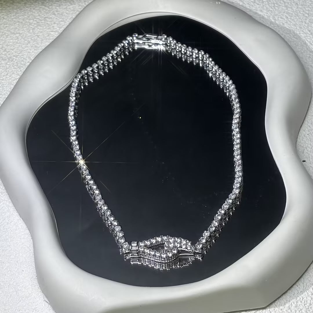 12 CTW White Horseshoe Knot Round Cutting cubic zirconia 925 sterling silver Exquisite Necklace - JOSHINY