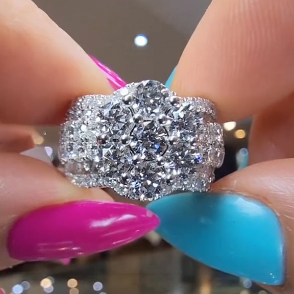 5ctw Outstanding Round Halo Gemstone Ring -JOSHINY