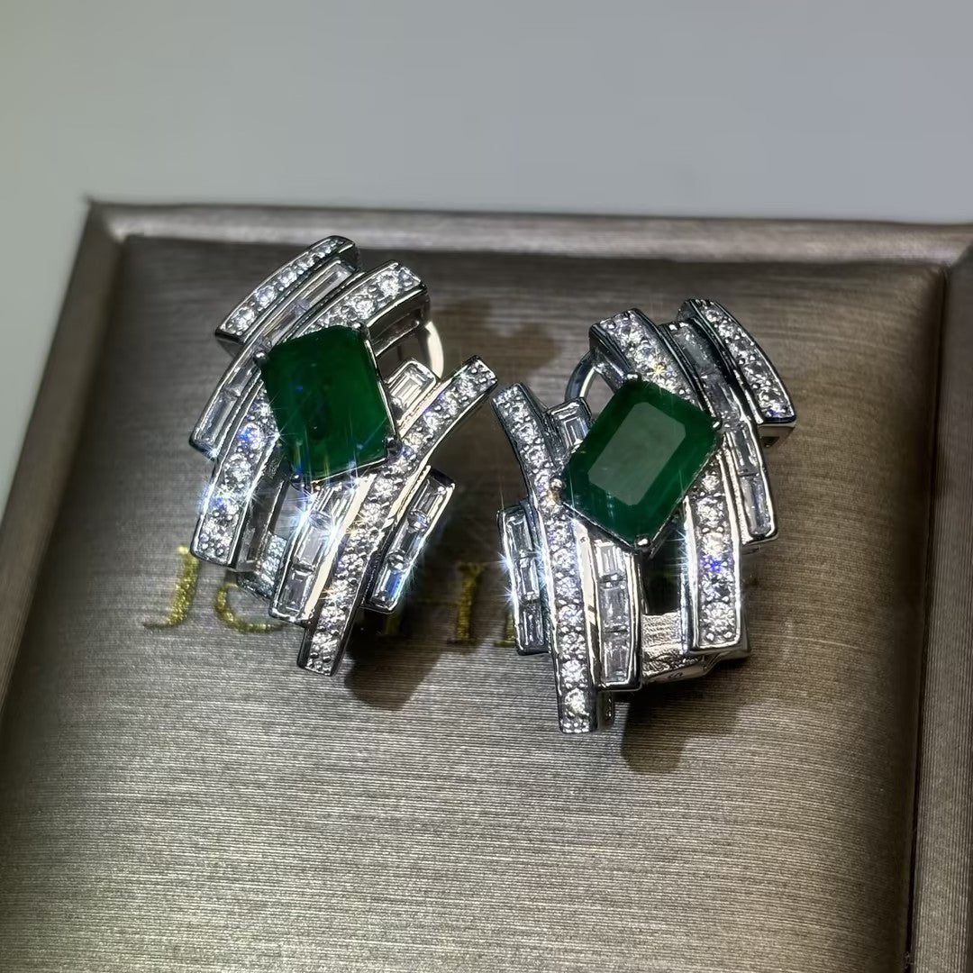 5Ctw Emerald Art Earrings-JOSHINY
