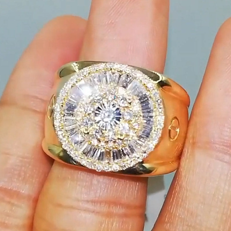 2.1ctw Round and Trapezoidal Cut Gold and Silver Large Round Ring-JOSHINY