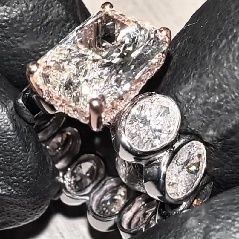 8.11ctw Hip Hop Style Radiant Cut Invisible Halo Engagement Ring -JOSHINY