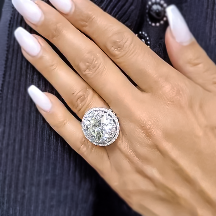 Gorgeous 10 ctw Round Cut White Gemstone Double Halo Engagement Ring -JOSHINY