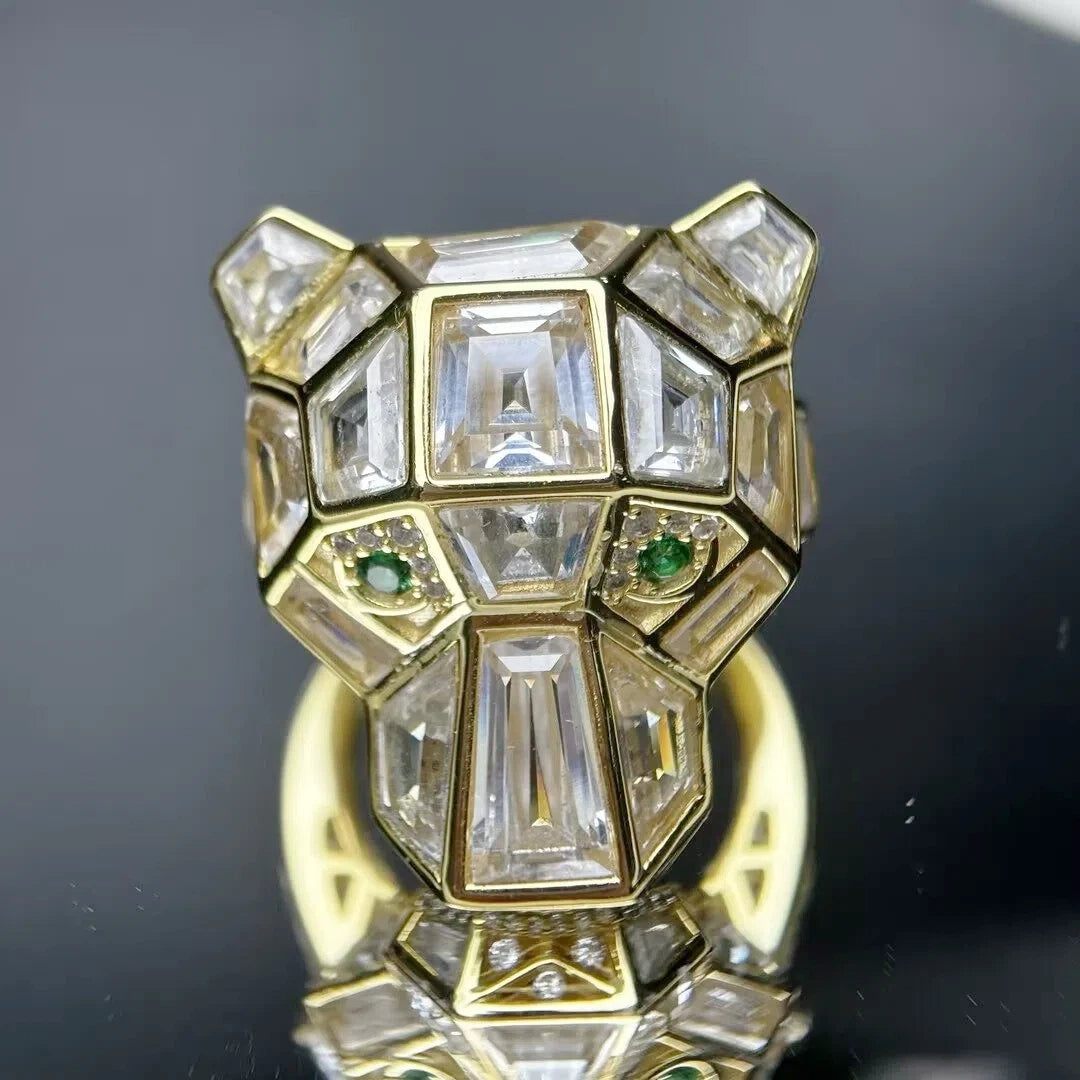 3 ctw Multi-Cut White Cubic Zirconia Cubic Zirconia Panther 925 silver Ring - JOSHINY