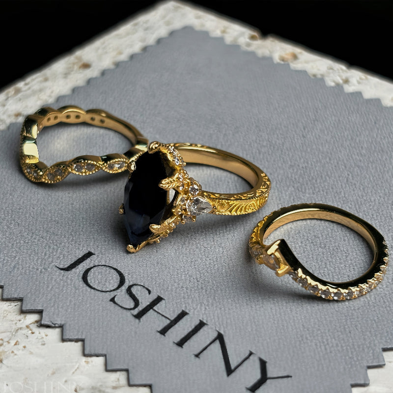 5.96ctw Marquise-cut Blue Sapphire Art Deco Ring Set-JOSHINY