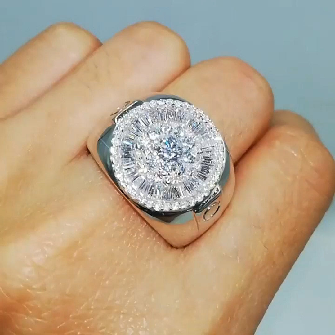 2.1ctw Round and Trapezoidal Cut Gold and Silver Large Round Ring-JOSHINY