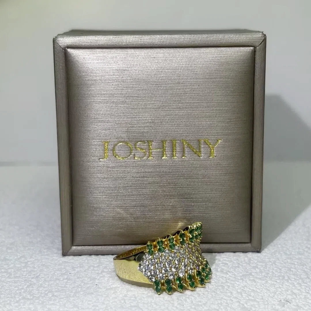 3.05 CTW Round Cut Green & White Cubic Zirconia 925 Sterling Silver Ring -JOSHINY