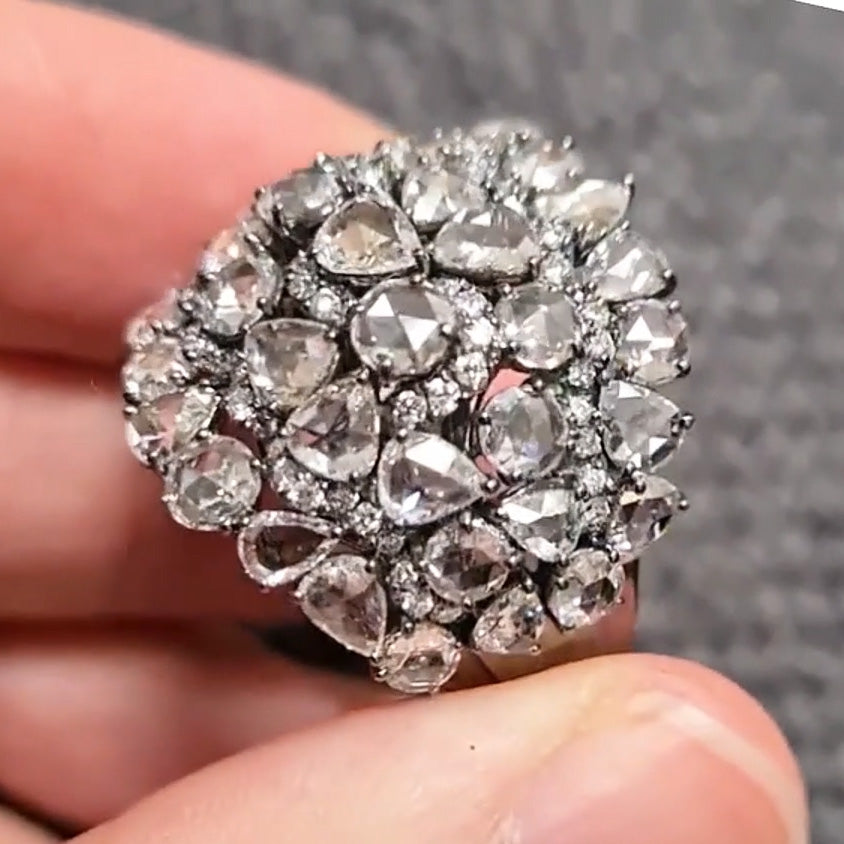 5.46ctw Rose Cut Huge Gemstone Cluster Ring-JOSHINY